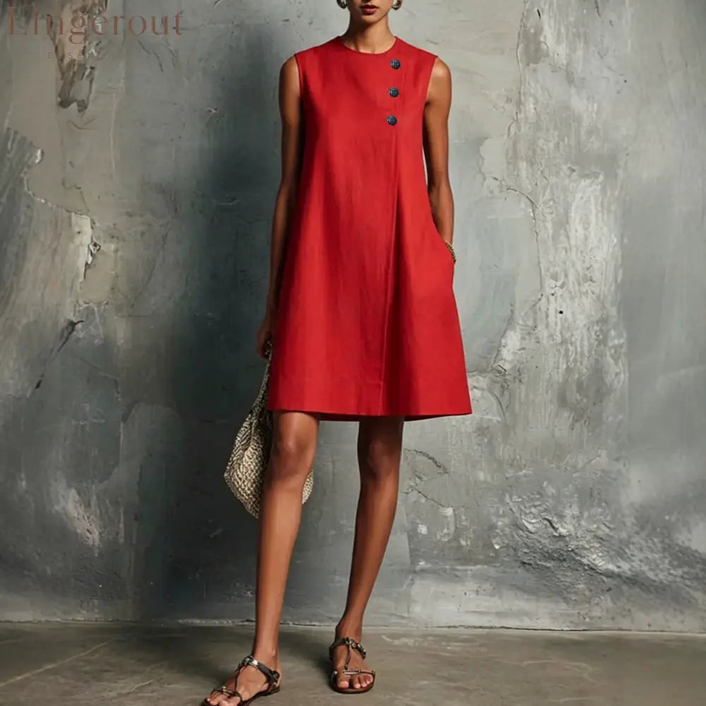 The Sculptural Button Shift Mini Dress