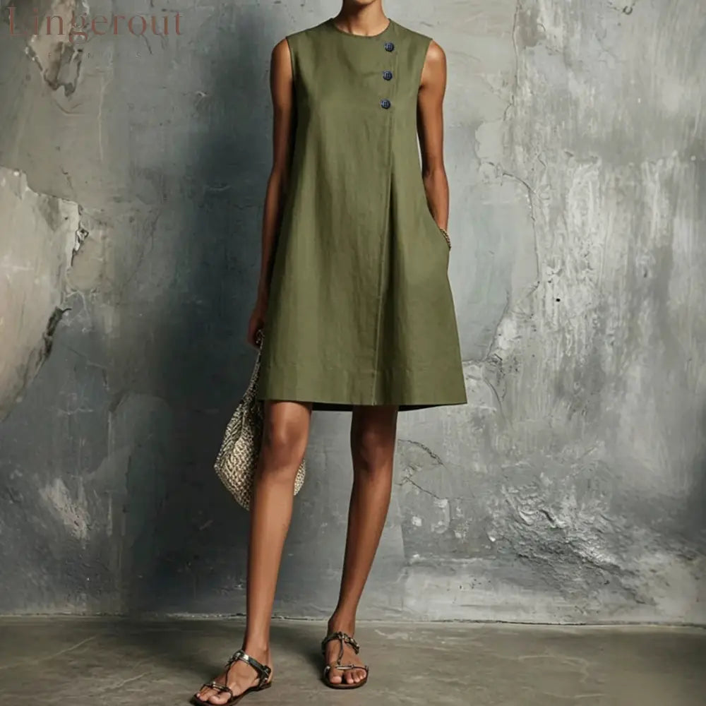 The Sculptural Button Shift Mini Dress