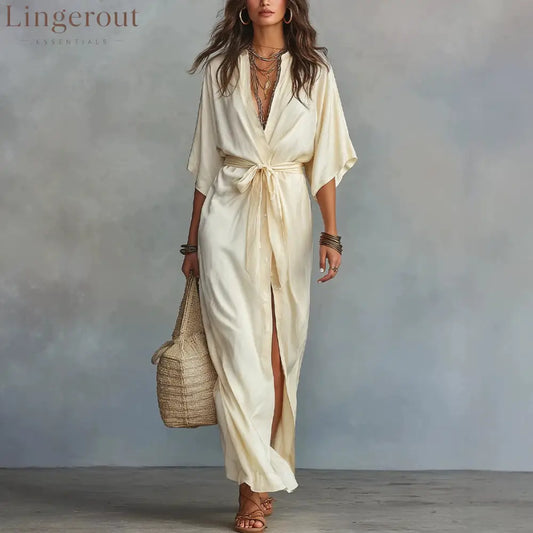 Tie Waist Split Maxi Shirt Dress