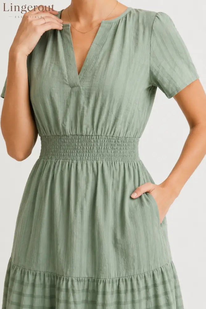 Tiered Notched Short Sleeve Dress