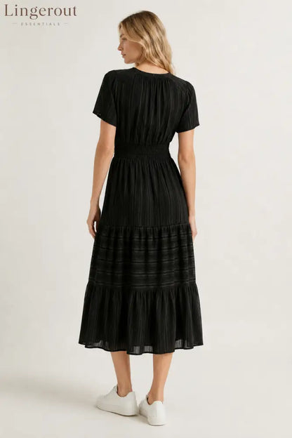 Tiered Notched Short Sleeve Dress