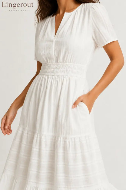 Tiered Notched Short Sleeve Dress
