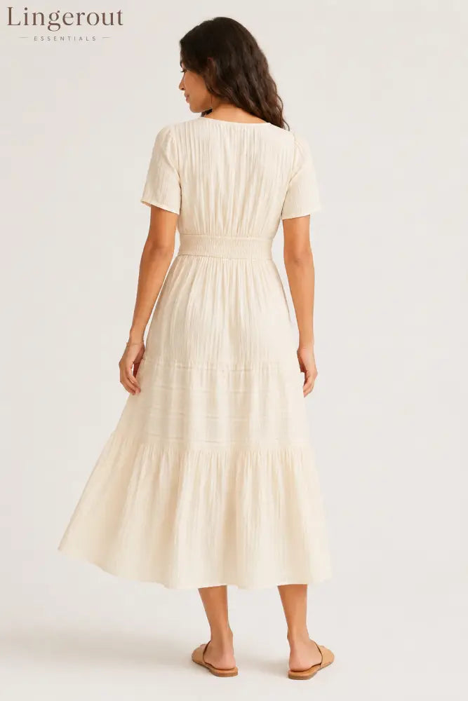 Tiered Notched Short Sleeve Dress