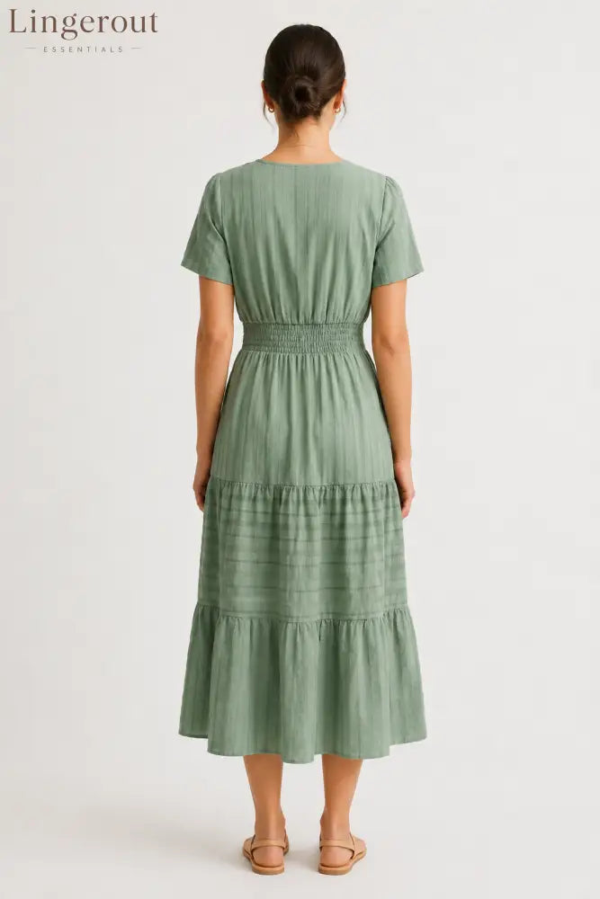 Tiered Notched Short Sleeve Dress