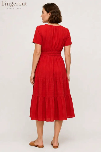 Tiered Notched Short Sleeve Dress