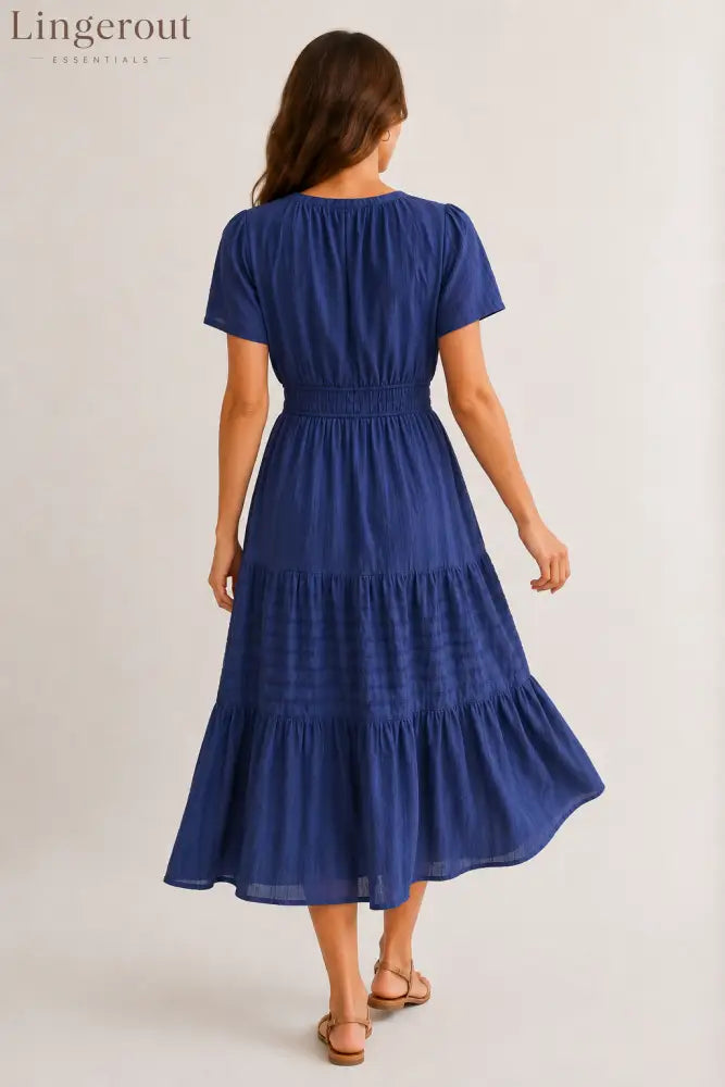 Tiered Notched Short Sleeve Dress