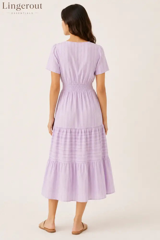 Tiered Notched Short Sleeve Dress