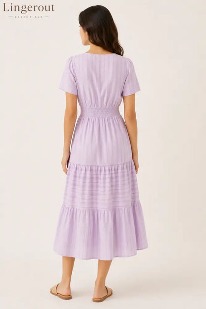 Tiered Notched Short Sleeve Dress