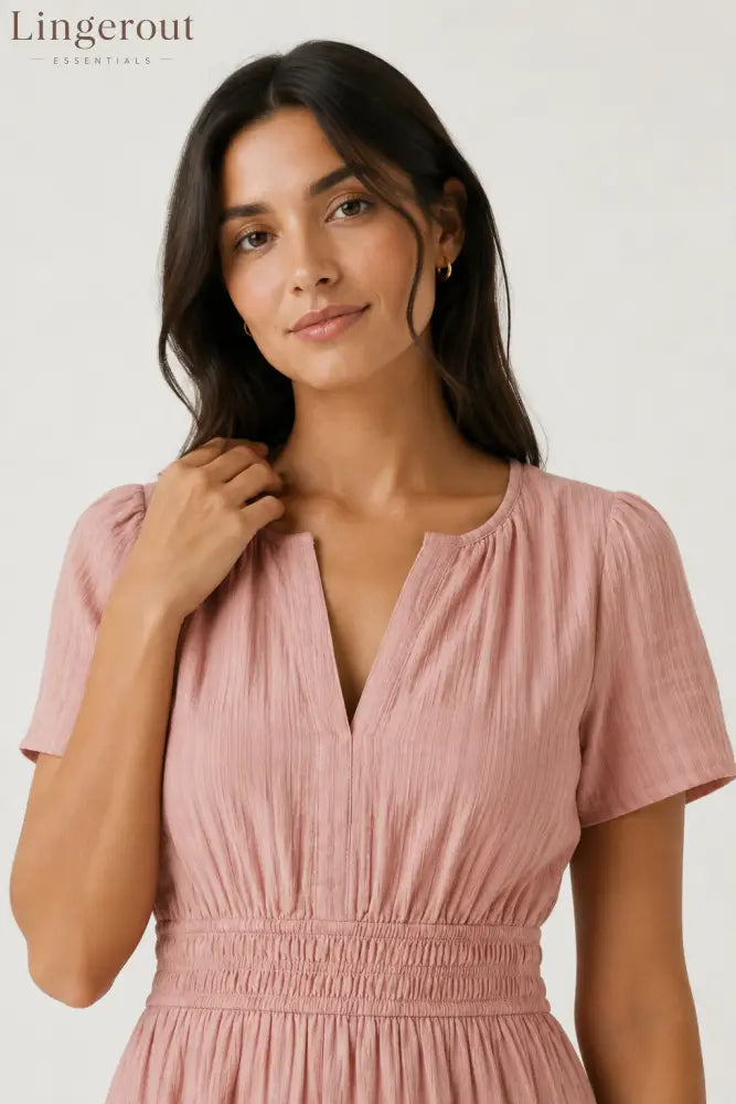 Tiered Notched Short Sleeve Dress