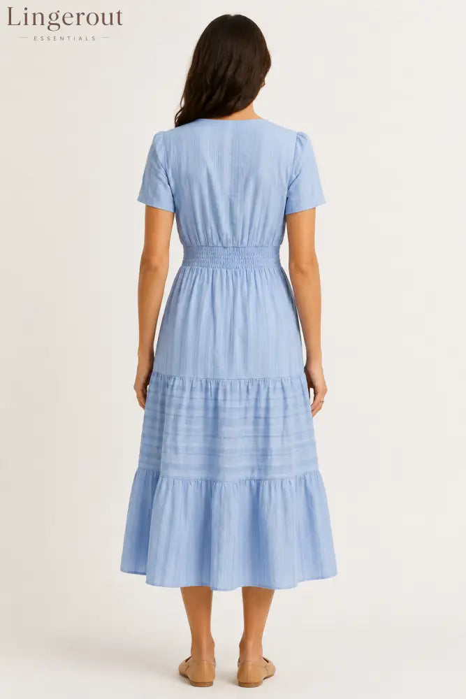 Tiered Notched Short Sleeve Dress