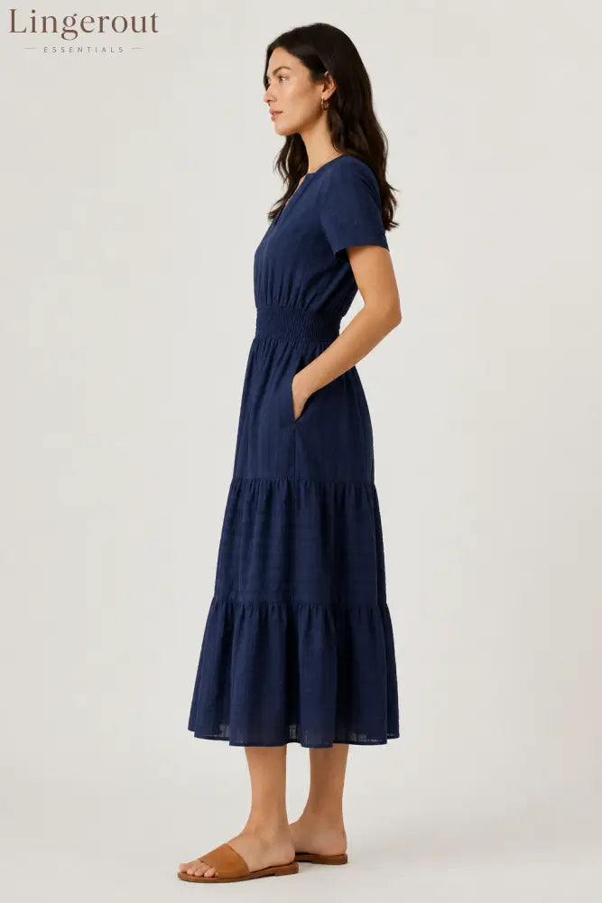 Tiered Notched Short Sleeve Dress