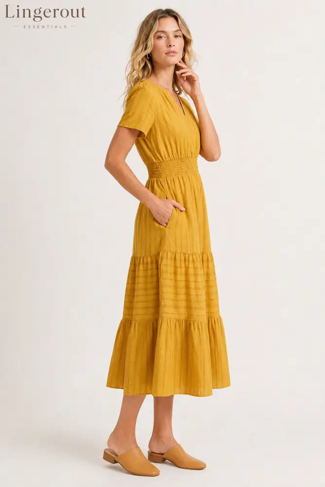 Tiered Notched Short Sleeve Dress