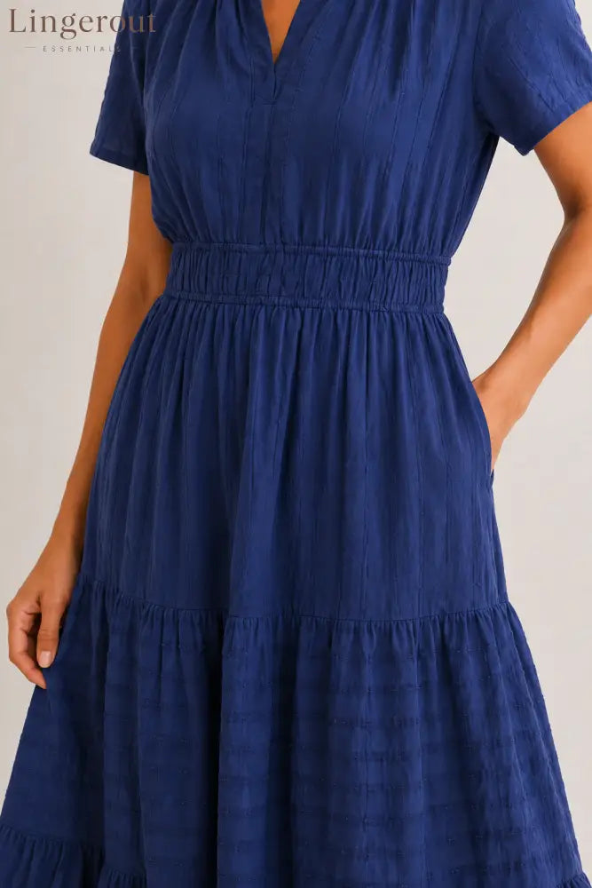 Tiered Notched Short Sleeve Dress