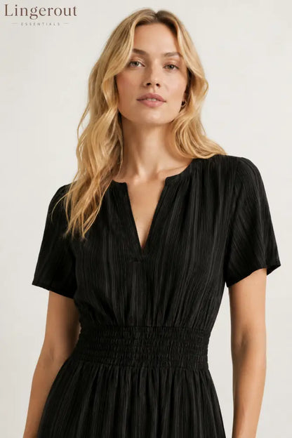 Tiered Notched Short Sleeve Dress