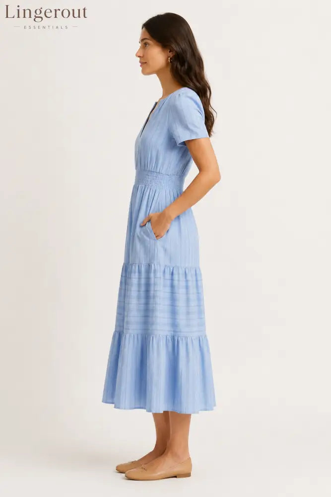 Tiered Notched Short Sleeve Dress