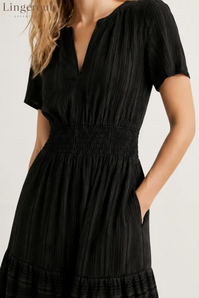 Tiered Notched Short Sleeve Dress