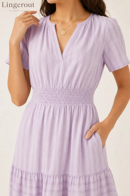 Tiered Notched Short Sleeve Dress