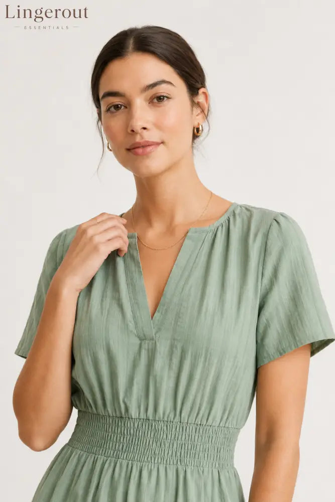 Tiered Notched Short Sleeve Dress