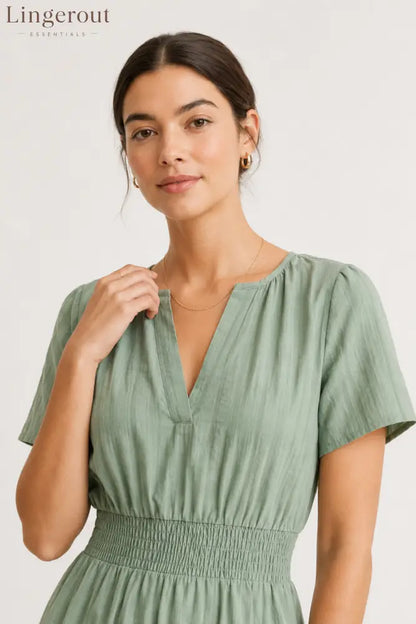 Tiered Notched Short Sleeve Dress