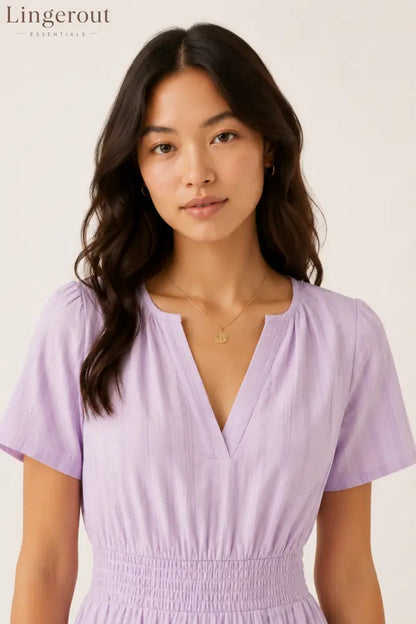 Tiered Notched Short Sleeve Dress