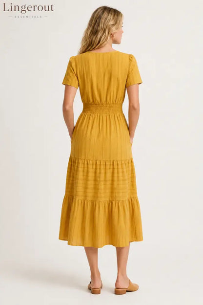 Tiered Notched Short Sleeve Dress