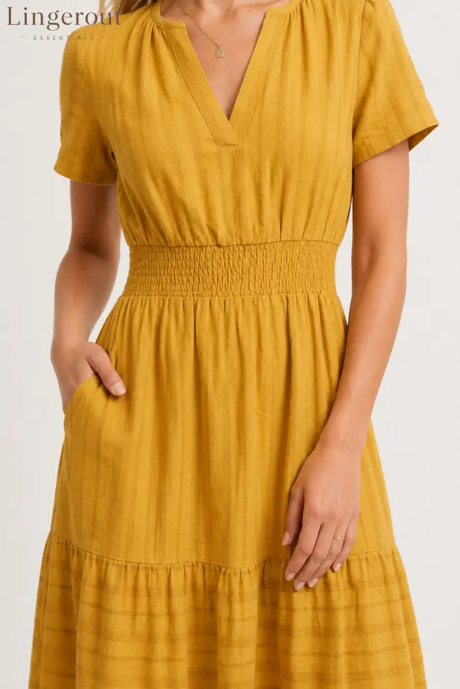 Tiered Notched Short Sleeve Dress