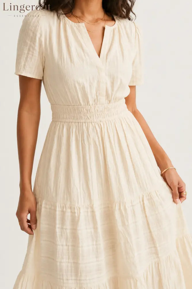 Tiered Notched Short Sleeve Dress