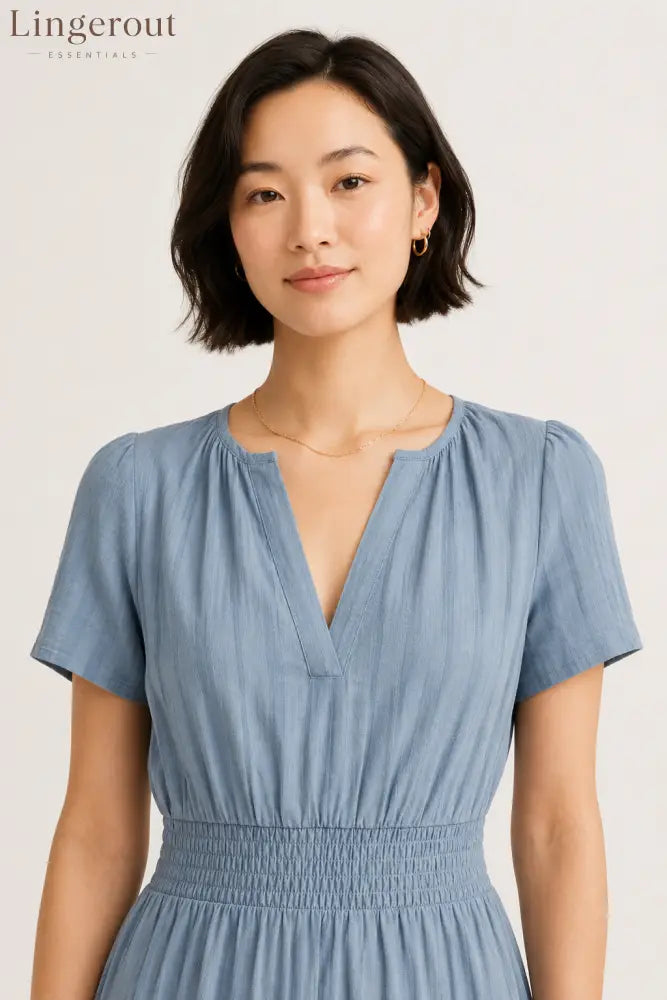 Tiered Notched Short Sleeve Dress