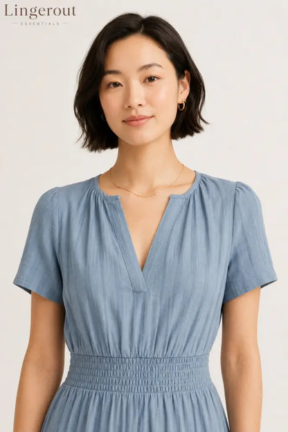 Tiered Notched Short Sleeve Dress