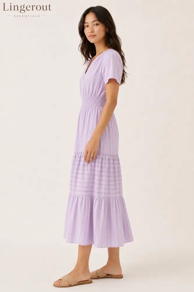 Tiered Notched Short Sleeve Dress