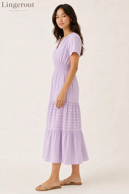 Tiered Notched Short Sleeve Dress