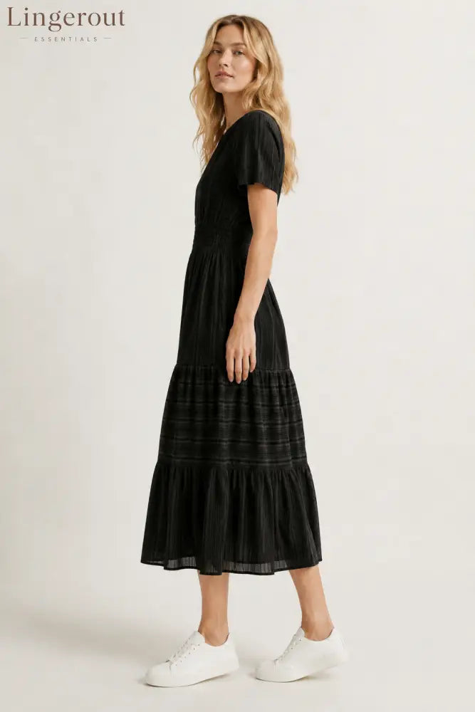 Tiered Notched Short Sleeve Dress