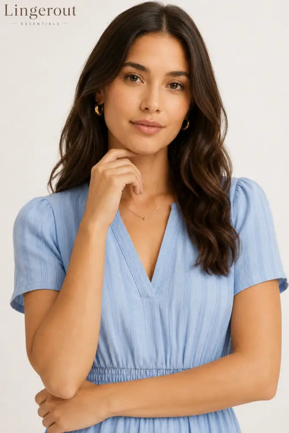 Tiered Notched Short Sleeve Dress