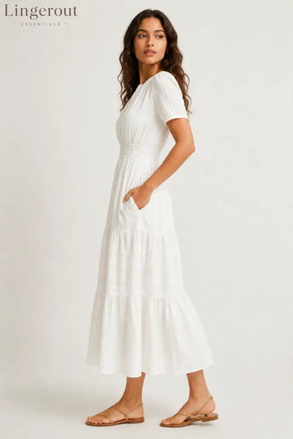 Tiered Notched Short Sleeve Dress