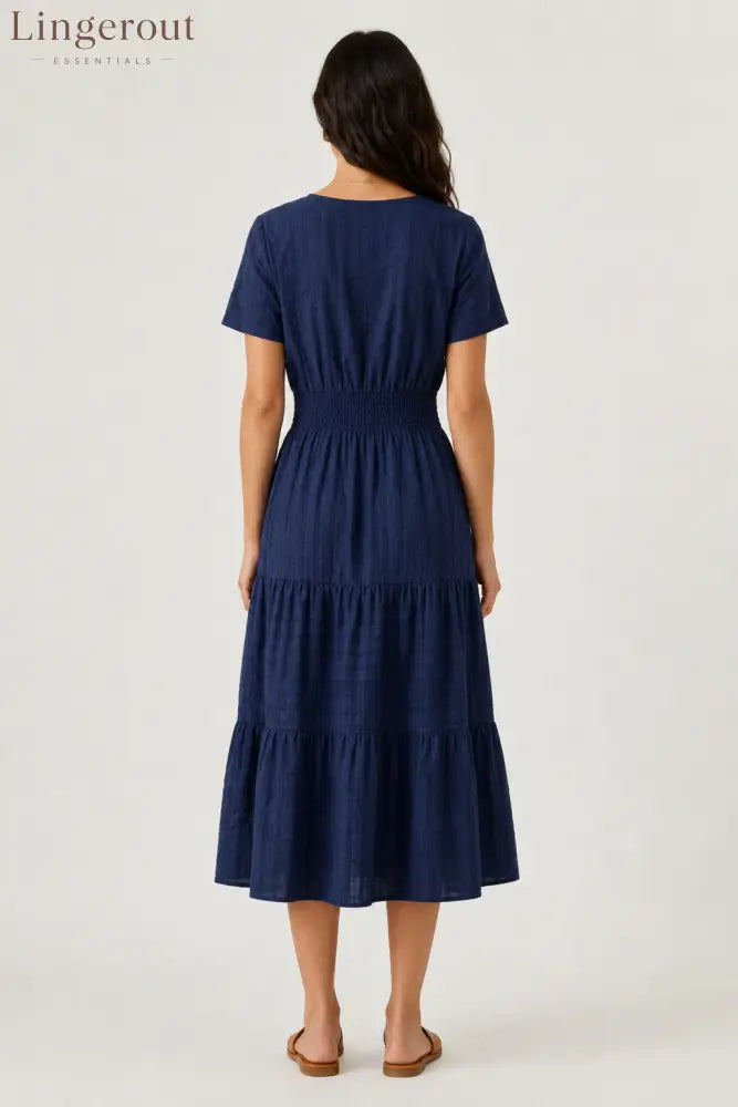 Tiered Notched Short Sleeve Dress