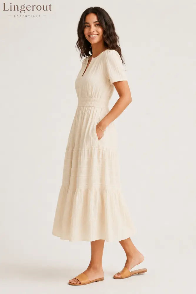 Tiered Notched Short Sleeve Dress
