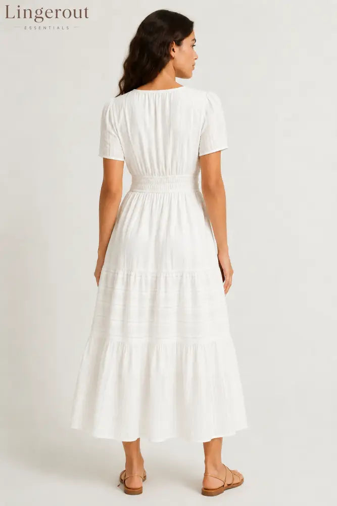 Tiered Notched Short Sleeve Dress