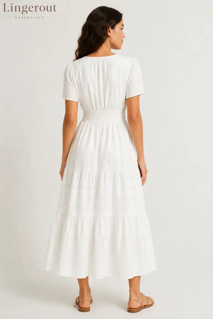 Tiered Notched Short Sleeve Dress
