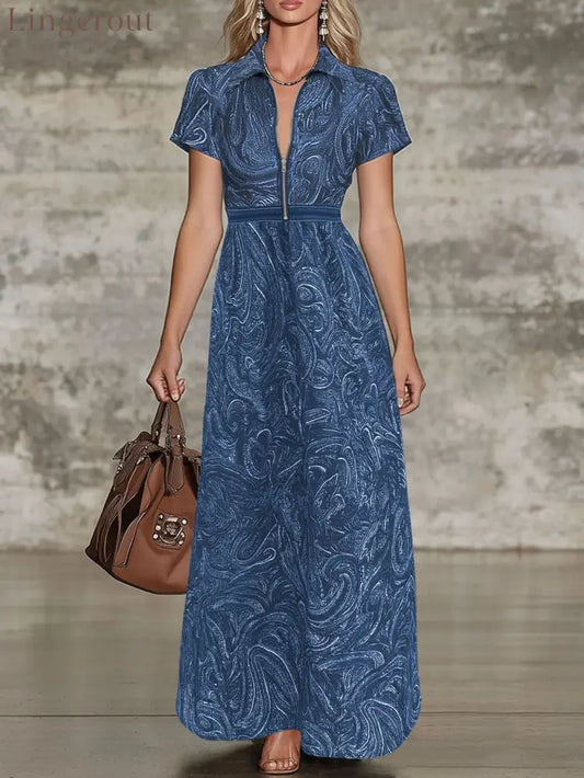 🌟 Timeless Paisley Print Maxi Dress: Effortless Elegance for Every Occasion - Blue / S