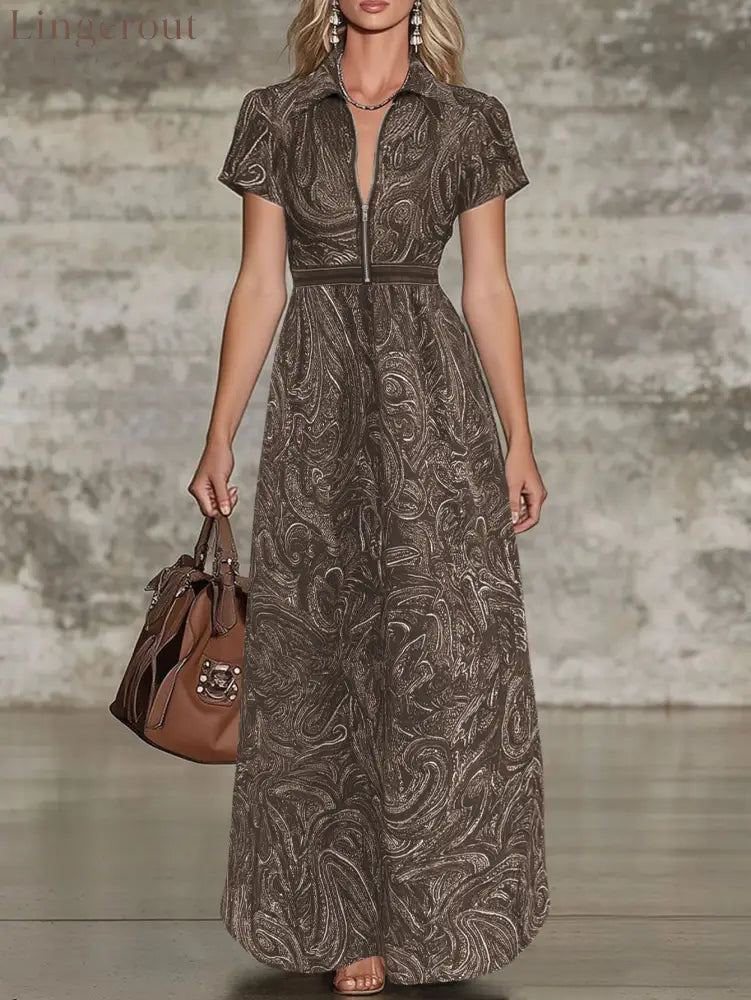 🌟 Timeless Paisley Print Maxi Dress: Effortless Elegance for Every Occasion - Brown / S