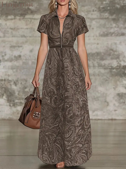 🌟 Timeless Paisley Print Maxi Dress: Effortless Elegance for Every Occasion - Brown / S