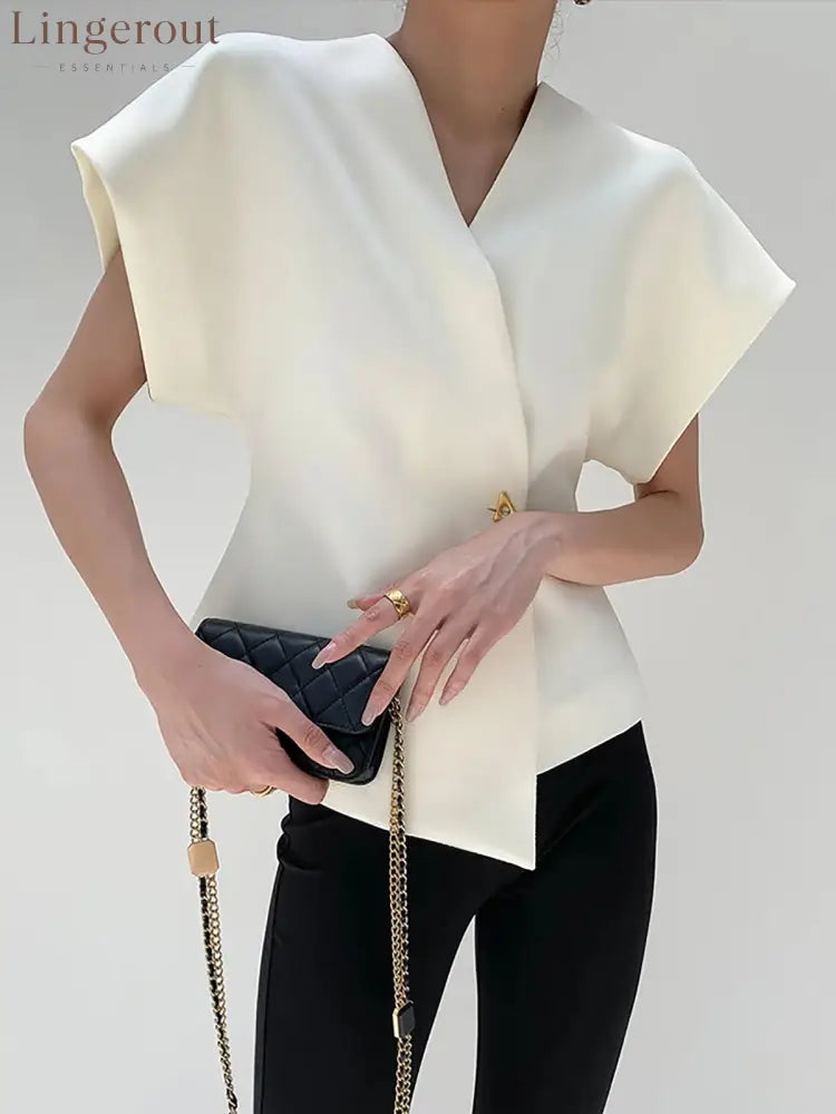 Trendy V-Neck Button Down Blouse