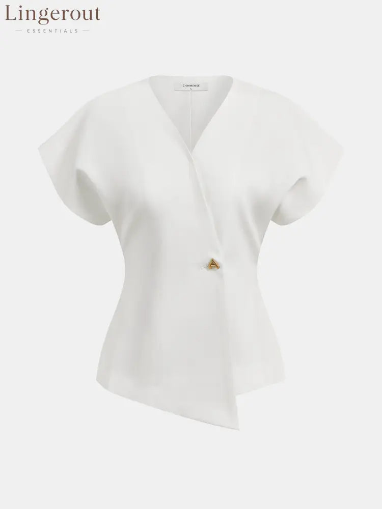 Trendy V-Neck Button Down Blouse