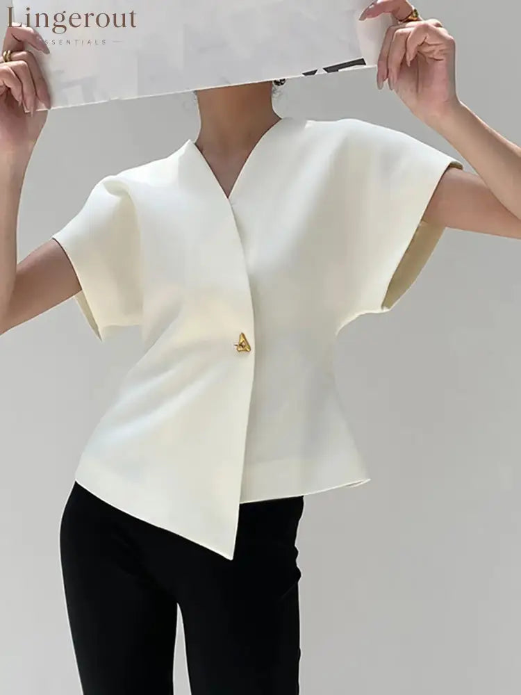 Trendy V-Neck Button Down Blouse