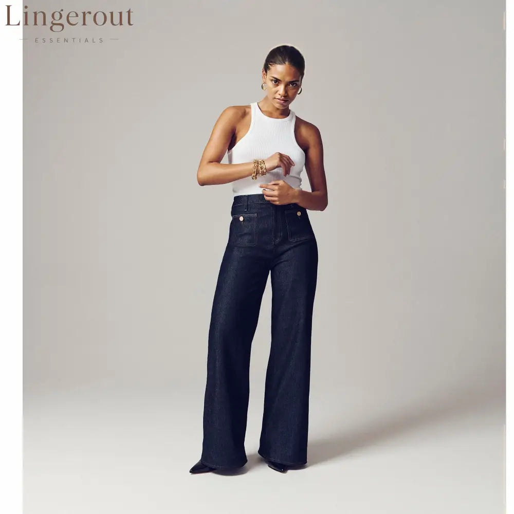 Tummy Control Sailor Wide Leg Trouser - Dark Blue / Petite=28’’ / XS/US 2-4