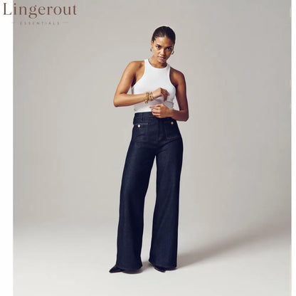 Tummy Control Sailor Wide Leg Trouser - Dark Blue / Petite=28’’ / XS/US 2-4
