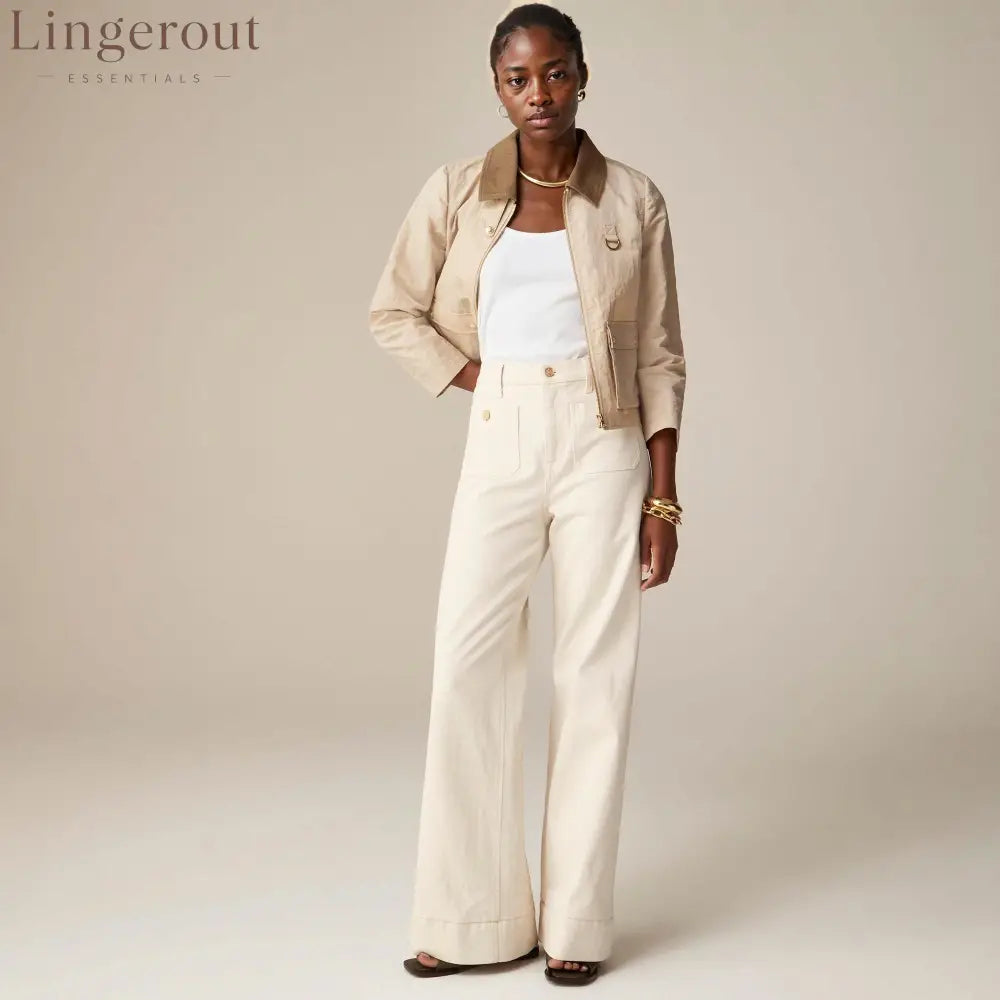 Tummy Control Sailor Wide Leg Trouser - Ecru / Petite=28’’ / XS/US 2-4