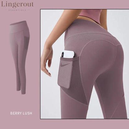 Tummy control yoga leggings with pocket - Berry / S - Fitness