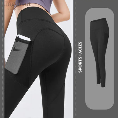 Tummy control yoga leggings with pocket - Black / S - Fitness