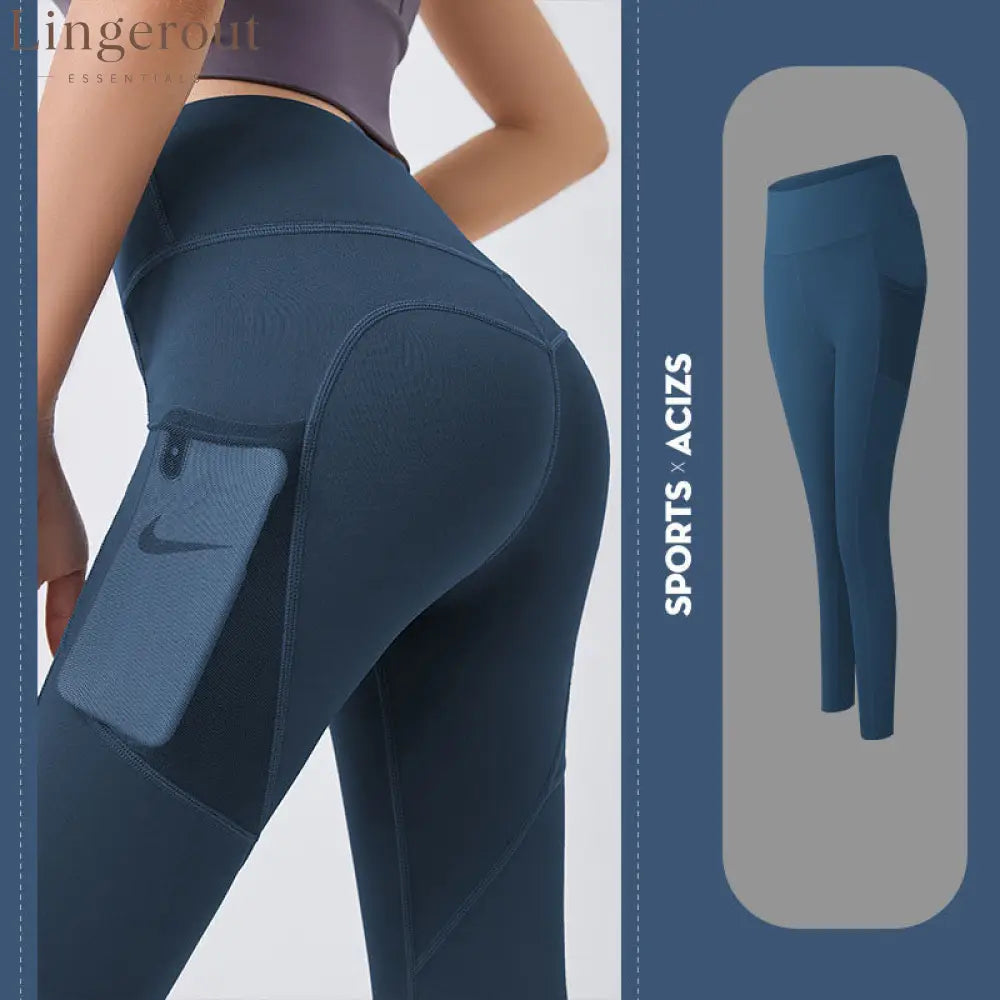 Tummy control yoga leggings with pocket - Blue / S - Fitness